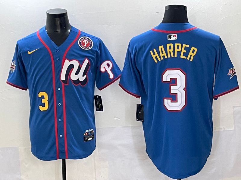 Men 2025 Philadelphia Phillies #3 Harper Blue All star Nike MLB Jersey style 06